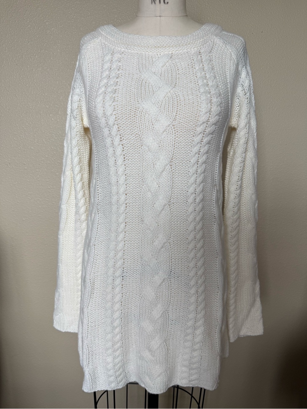 Lemon White Cream Cable Knit Mini Lounge Dress